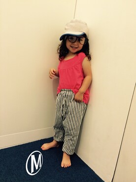 「H&M（エイチ・アンド・エム）のアイテム（Tシャツ/カットソー、レッド系）」を使った、mahanaaaさん（キッズ・90cm）の夏コーディネート