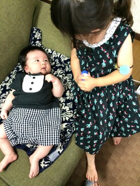 「アイテム（ロンパース、ブラック系）」を使った、mahanaaaさん（キッズ・90cm）の夏コーディネート