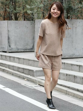 「アイテム（パンツ、イエロー系）」を使った、MIHOさん（レディース・154cm）の秋コーディネート