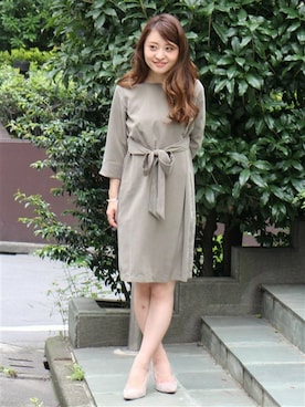 「アイテム（ワンピース/ドレス、グリーン系）」を使った、MIHOさん（レディース・154cm）の秋コーディネート