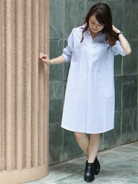 「シャツワンピース」｜MIHOさん（レディース・154cm）の秋コーディネート