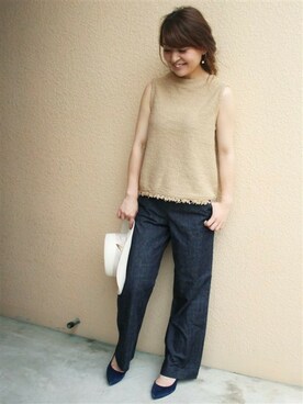 「LIMITLESS LUXURY（リミットレスラグジュアリー）のアイテム（ニット/セーター）」を使った、MIHOさん（レディース・154cm）の春コーディネート