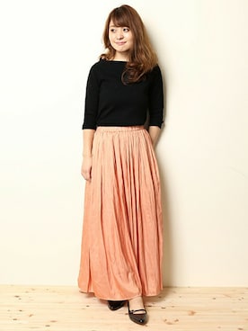 「アイテム（スカート、オレンジ系）」を使った、MIHOさん（レディース・154cm）の秋コーディネート