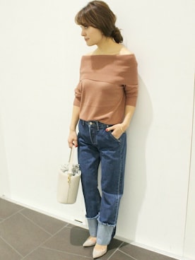 「LIMITLESS LUXURY（リミットレスラグジュアリー）のバケツ2WAY BAG◆（ショルダーバッグ）」を使った、MIHOさん（レディース・154cm）の冬コーディネート