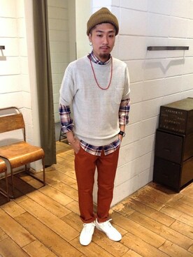 ネックレスを使った ボタンダウンシャツ のメンズ人気ファッションコーディネート ユーザー ショップスタッフ Wear