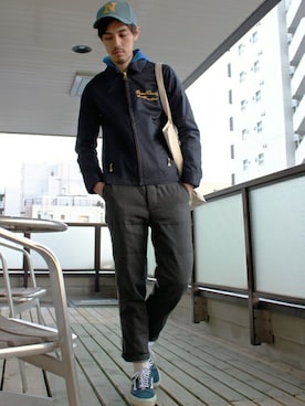 「トート」｜「アイテム（ブルゾン）」を使った、fukajerkさん（メンズ・177cm）の冬コーディネート