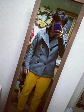 「MK MICHEL KLEIN HOMME （エムケーミッシェルクランオム）のアイテム（ピーコート）」を使った、Sotaro Okudaさん（メンズ・169cm）の冬コーディネート