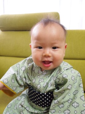 「アイテム（浴衣、グリーン系）」を使った、wakaharuさん（キッズ・70cm）の秋コーディネート