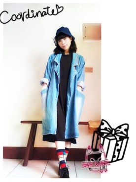 「kuzoのアイテム（デニムジャケット、ブルー系）」を使った、ziziさん（レディース・158cm）の春コーディネート