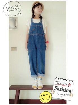 「アイテム（つなぎ/オールインワン、ブルー系）」を使った、ziziさん（レディース・158cm）の夏コーディネート