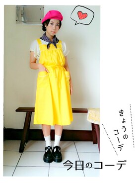 「女孩別哭のアイテム（ワンピース、イエロー系）」を使った、ziziさん（レディース・158cm）の秋コーディネート