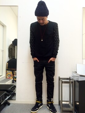 「ヘアメイク」｜「アイテム（ニットキャップ/ビーニー）」を使った、ug nishimuraさん（メンズ・170cm）の秋コーディネート