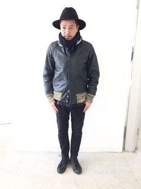 「ウールシャツ」｜「アイテム（スタジャン）」を使った、ug nishimuraさん（メンズ・170cm）の冬コーディネート