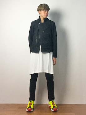 「DANKE SCHON（ダンケシェーン）のアイテム（ライダースジャケット）」を使った、まっこいさん（メンズ・176cm）の春コーディネート
