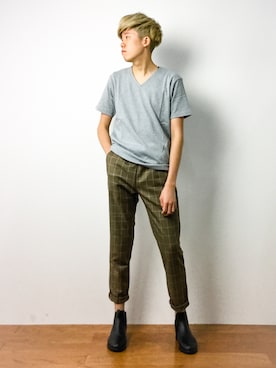 「ロールアップ」｜「アイテム（レインシューズ）」を使った、まっこいさん（メンズ・176cm）の春コーディネート