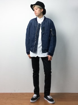 「アイテム（MA-1）」を使った、まっこいさん（メンズ・176cm・20代）の夏コーディネート