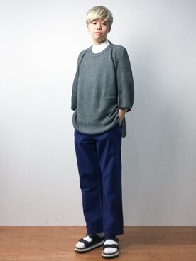 「MONKEY TIME（モンキータイム）のアイテム（ニット/セーター）」を使った、まっこいさん（メンズ・176cm）の夏コーディネート