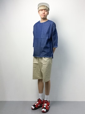 「hALON（アーロン）のアイテム（帽子）」を使った、まっこいさん（メンズ・176cm）の夏コーディネート