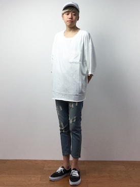 「CASPER JOHN AIVER（キャスパージョンアイバー）のアイテム（キャップ）」を使った、まっこいさん（メンズ・176cm）の夏コーディネート