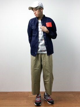 「UP START（アップスタート）のアイテム（帽子）」を使った、まっこいさん（メンズ・176cm）の夏コーディネート