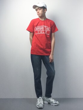 「dictionary（ディクショナリー）のアイテム（帽子）」を使った、まっこいさん（メンズ・176cm）の夏コーディネート