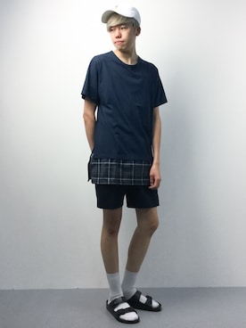 「JUNRED（ジュンレッド）のアイテム（サンダル）」を使った、まっこいさん（メンズ・176cm）の夏コーディネート