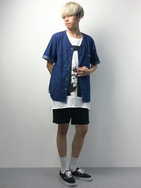 「NO ID.（ノーアイディ）のアイテム」を使った、まっこいさん（メンズ・176cm）の夏コーディネート