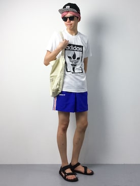 「UP START（アップスタート）のアイテム（バッグ）」を使った、まっこいさん（メンズ・176cm）の夏コーディネート