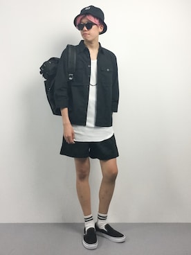「430（フォーサーティ）のアイテム（帽子）」を使った、まっこいさん（メンズ・176cm）の夏コーディネート