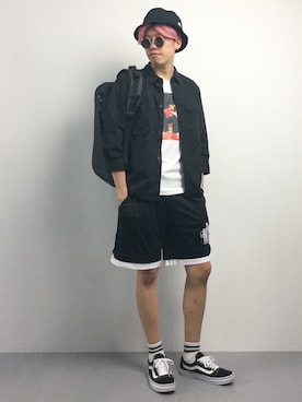 「430（フォーサーティ）のアイテム（帽子）」を使った、まっこいさん（メンズ・176cm）の夏コーディネート