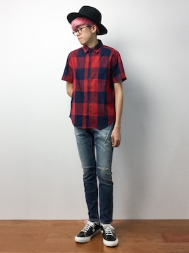 「n(n) BY NUMBER (N)INE（エヌエヌバイナンバーナイン）のアイテム（パンツ）」を使った、まっこいさん（メンズ・176cm）の夏コーディネート