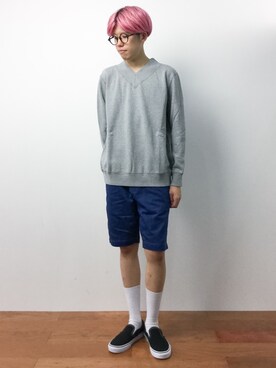 「CABANE de ZUCCa（カバンドズッカ）のアイテム（スウェット）」を使った、まっこいさん（メンズ・176cm）の夏コーディネート