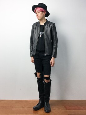 「STUDIOUS（ステュディオス）のアイテム（ライダースジャケット）」を使った、まっこいさん（メンズ・176cm）の夏コーディネート