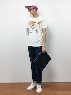 「UP START（アップスタート）のアイテム（帽子）」を使った、まっこいさん（メンズ・176cm）の夏コーディネート