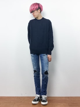 「soe（ソーイ）のアイテム（ニット/セーター）」を使った、まっこいさん（メンズ・176cm）の夏コーディネート