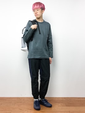 「アイテム（バックパック/リュック、ホワイト系）」を使った、まっこいさん（メンズ・176cm）の夏コーディネート