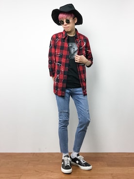 「Burner（バーナー）のアイテム（トップス）」を使った、まっこいさん（メンズ・176cm）の夏コーディネート
