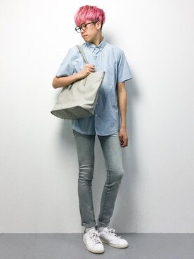 「JUNRED（ジュンレッド）のアイテム（トートバッグ）」を使った、まっこいさん（メンズ・176cm）の夏コーディネート