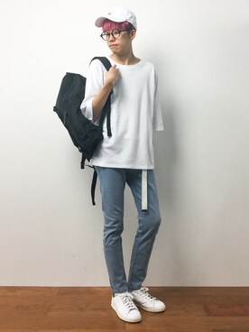 「unrelaxing（アンリラクシング）のアイテム（帽子）」を使った、まっこいさん（メンズ・176cm）の夏コーディネート
