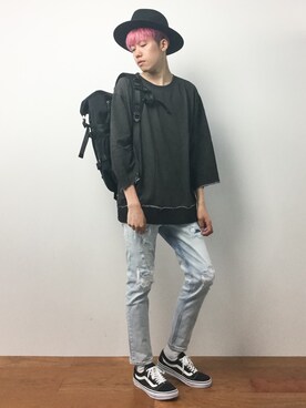 「CASPER JOHN AIVER（キャスパージョンアイバー）のアイテム（スウェット）」を使った、まっこいさん（メンズ・176cm）の夏コーディネート