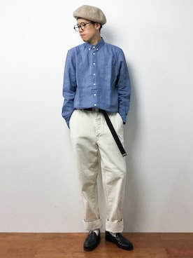 「CASPER JOHN（キャスパージョン）のアイテム（ハンチング/ベレー帽）」を使った、まっこいさん（メンズ・176cm）の夏コーディネート