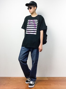 「lot holon（ロットホロン）のアイテム（デニムパンツ）」を使った、まっこいさん（メンズ・176cm）の秋コーディネート