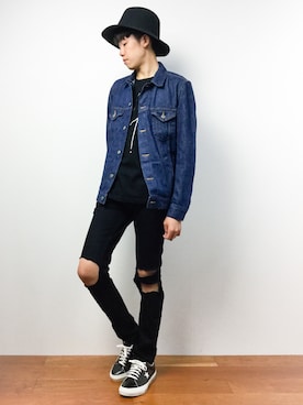 「Magine（マージン）のアイテム（帽子）」を使った、まっこいさん（メンズ・176cm）の秋コーディネート