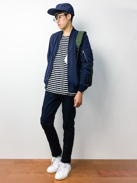 「アイテム（MA-1）」を使った、まっこいさん（メンズ・176cm・20代）の秋コーディネート
