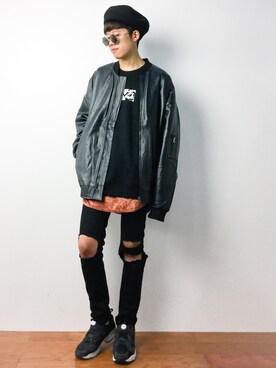 「アイテム（MA-1）」を使った、まっこいさん（メンズ・176cm・20代）の秋コーディネート