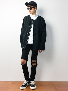「AZUL by moussy（アズールバイマウジー）のアイテム（ブルゾン）」を使った、まっこいさん（メンズ・176cm）の秋コーディネート