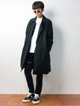 「Denime（ドゥニーム）のアイテム（ステンカラーコート）」を使った、まっこいさん（メンズ・176cm）の秋コーディネート