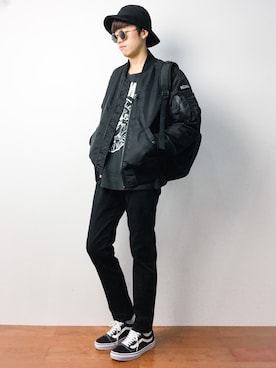 「アイテム（MA-1）」を使った、まっこいさん（メンズ・176cm・20代）の秋コーディネート