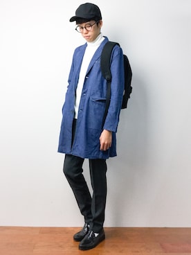 「Right-on（ライトオン）のアイテム（チェスターコート）」を使った、まっこいさん（メンズ・176cm）の秋コーディネート