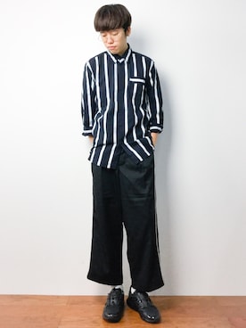 「unrelaxing（アンリラクシング）のアイテム（スラックス）」を使った、まっこいさん（メンズ・176cm）の秋コーディネート